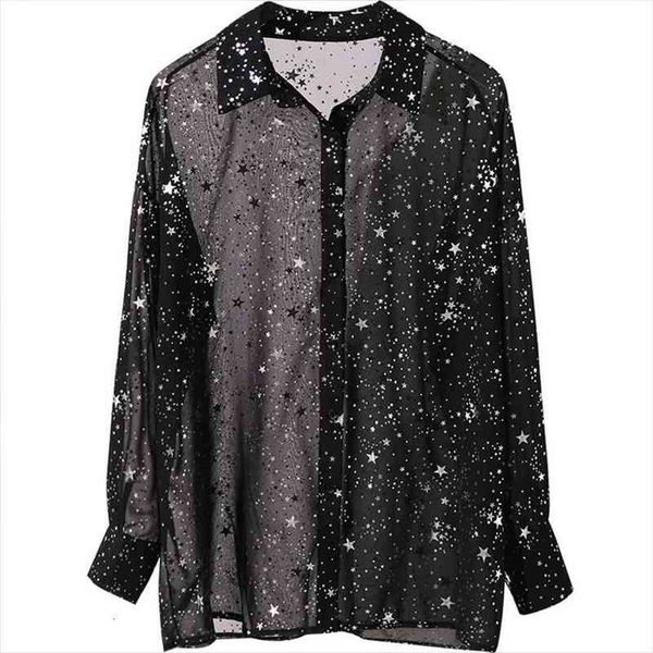 woman long-sleeved stars bronzing shirt chiffon sequins blouses loose perspective ol cardigan wild single-breasted stars, White
woman long-sleeved stars bronzing shirt chiffon sequins blouses loose perspective ol cardigan wild single-breasted stars, White