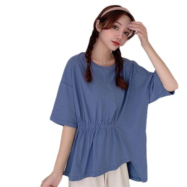 women's t-shirt women half sleeve summer loose irregular bottoming shirring pure color, White
women's t-shirt women half sleeve summer loose irregular bottoming shirring pure color, White