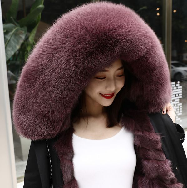 overcoming female fox fur big fur-collar korean mid-length detachable inner leather coat, Black