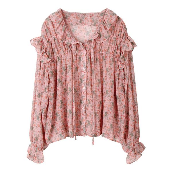 women peter pan collar chiffon blouse shirt long sleeve ruffle sweet floral b0338 210514, White
women peter pan collar chiffon blouse shirt long sleeve ruffle sweet floral b0338 210514, White
