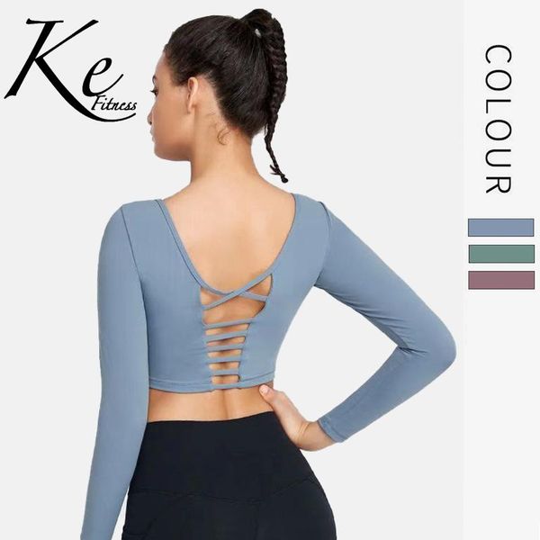 with chest pad light green gathered beautiful back nude yoga shirt long sleeve fitness training short autumn and winter gym clothing, White;black
with chest pad light green gathered beautiful back nude yoga shirt long sleeve fitness training short autumn and winter gym clothing, White;black