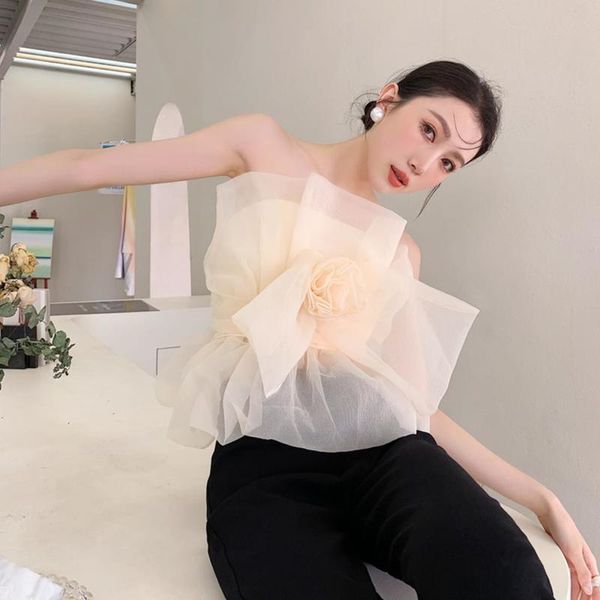 women's blouses & shirts fairy 3d flower tube high end 2021 summer fashion outer wear mesh shirt chic design strapless slim folds b, White
women's blouses & shirts fairy 3d flower tube high end 2021 summer fashion outer wear mesh shirt chic design strapless slim folds b, White