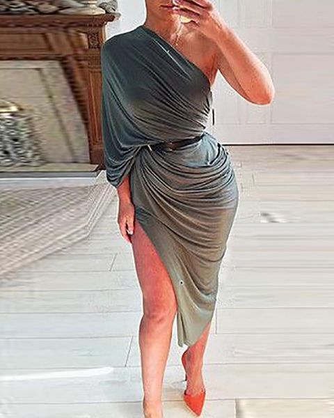 casual dresses one-shoulder folds high slit evening dress 2021 summer fashion trend irregular ladies, Black;gray
casual dresses one-shoulder folds high slit evening dress 2021 summer fashion trend irregular ladies, Black;gray