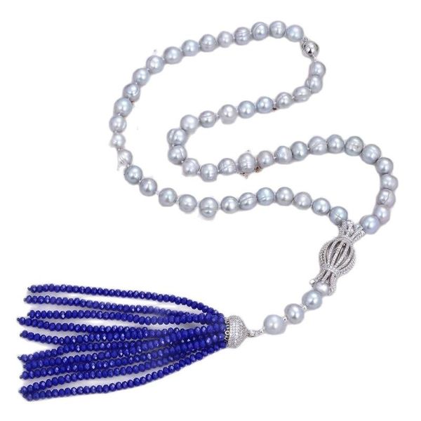 pendant necklaces jk 22" natural grey pearl blue jades gems stone necklace cz religious style for women, Silver
pendant necklaces jk 22" natural grey pearl blue jades gems stone necklace cz religious style for women, Silver
