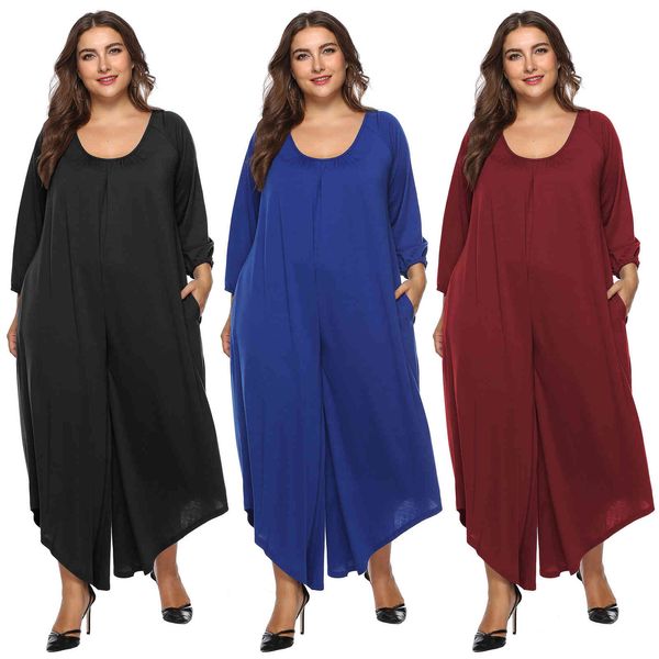 women's plus size large irregular 3 / 4 sleeve v-ne open ba wide leg pants casual jumpsuit 9005 
women's plus size large irregular 3 / 4 sleeve v-ne open ba wide leg pants casual jumpsuit 9005