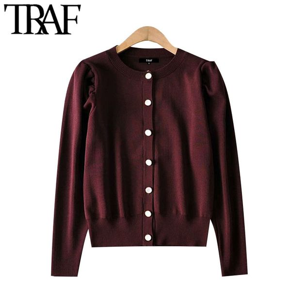 traf women fashion faux pearl buttons knitted cardigan sweater vintage o neck pull sleeve female outerwear chic 210415, White;black
traf women fashion faux pearl buttons knitted cardigan sweater vintage o neck pull sleeve female outerwear chic 210415, White;black