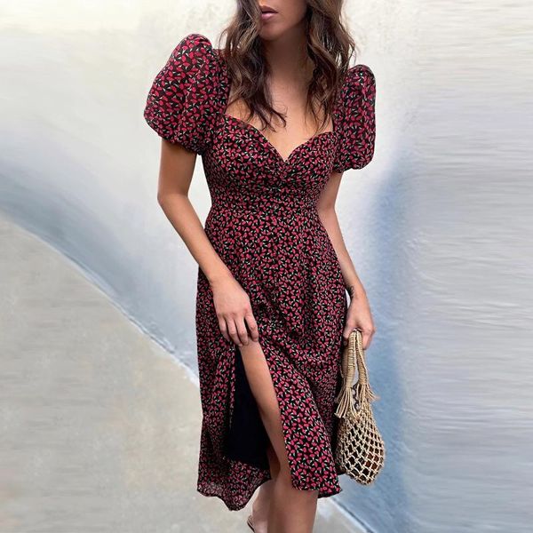 women's swimwear floral print dress women summer casual puff sleeve v-neck mid-length high split waist party vestidos robe femme, White;black
women's swimwear floral print dress women summer casual puff sleeve v-neck mid-length high split waist party vestidos robe femme, White;black