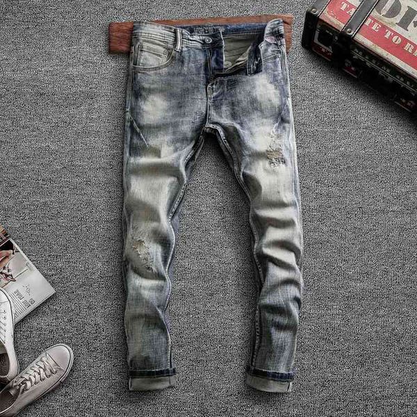 men's jeans italian style fashion men retro wash elastic slim fit ripped cotton denim pants vintage designer trousers, Blue
men's jeans italian style fashion men retro wash elastic slim fit ripped cotton denim pants vintage designer trousers, Blue