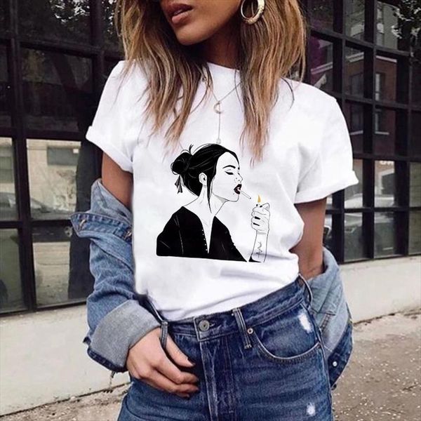 personality girl printed and women men t shirts womens harajuku fashion all season white female clothing, White;black
personality girl printed and women men t shirts womens harajuku fashion all season white female clothing, White;black