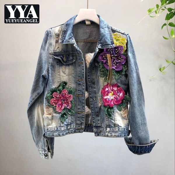 women's jackets appliques flowers beading hole ripped denim jacket women slim fit harajuku single breasted high street jeans coat ladie, Black;brown
women's jackets appliques flowers beading hole ripped denim jacket women slim fit harajuku single breasted high street jeans coat ladie, Black;brown