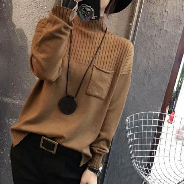 women's sweaters autumn winter women 2021 europen style loose ladies pullovers turtleneck knitted sweater pockets long sleeve, White;black
women's sweaters autumn winter women 2021 europen style loose ladies pullovers turtleneck knitted sweater pockets long sleeve, White;black
