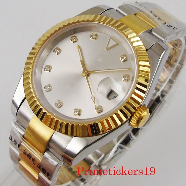 39.5mm sterile white iron plate golden mechanical men watch miyota 8215 movement stainless steel band luxury, Slivery;brown
39.5mm sterile white iron plate golden mechanical men watch miyota 8215 movement stainless steel band luxury, Slivery;brown