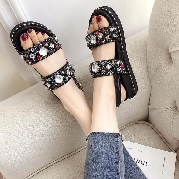 fashion gladiator women summer open toe shoes crystal flat with platform sandals back strap wedges, Black
fashion gladiator women summer open toe shoes crystal flat with platform sandals back strap wedges, Black