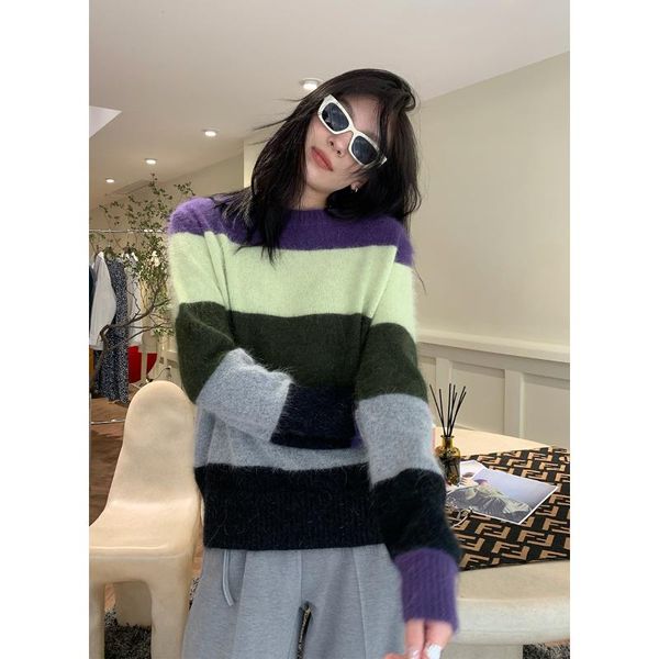 women's sweaters women sweater contrast color striped pullovers 2021 autumn product loose round neck korean top, White;black
women's sweaters women sweater contrast color striped pullovers 2021 autumn product loose round neck korean top, White;black