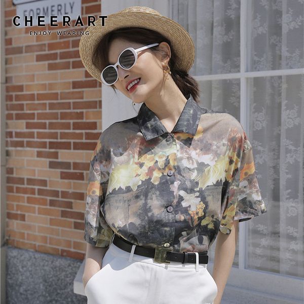 tie dye floral blouse women short sleeve button up shirt summer ladies print flower korean style 210427, White
tie dye floral blouse women short sleeve button up shirt summer ladies print flower korean style 210427, White