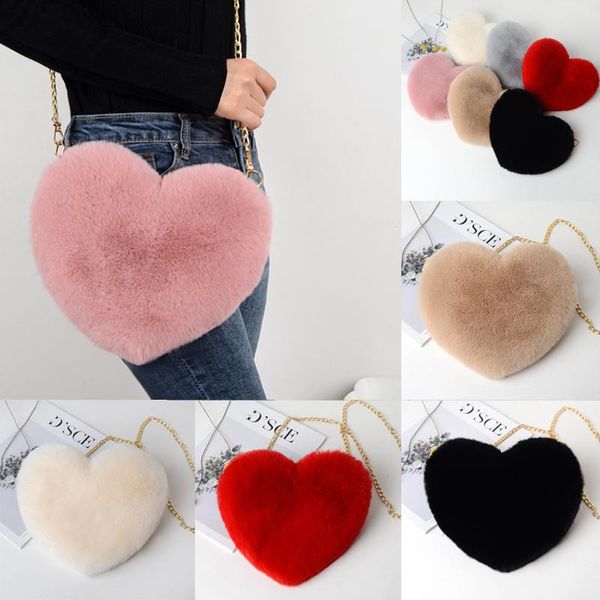 evening bags fashion women's heart shaped faux fur crossbody wallet purse chain shoulder bag lady handbag