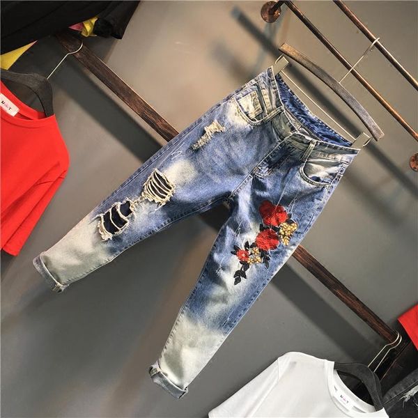 women's jeans european women 2021 spring summer hole embroidered flower straight high waist slim denim pants, Blue
women's jeans european women 2021 spring summer hole embroidered flower straight high waist slim denim pants, Blue