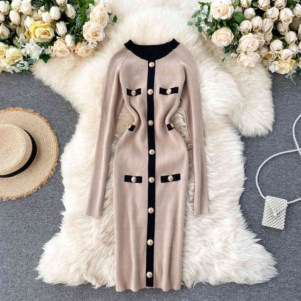 autumn winter black vintage dress women's clothes o-neck elegant single-breasted slim elasticity knitted female robe 210514, Black;gray
autumn winter black vintage dress women's clothes o-neck elegant single-breasted slim elasticity knitted female robe 210514, Black;gray
