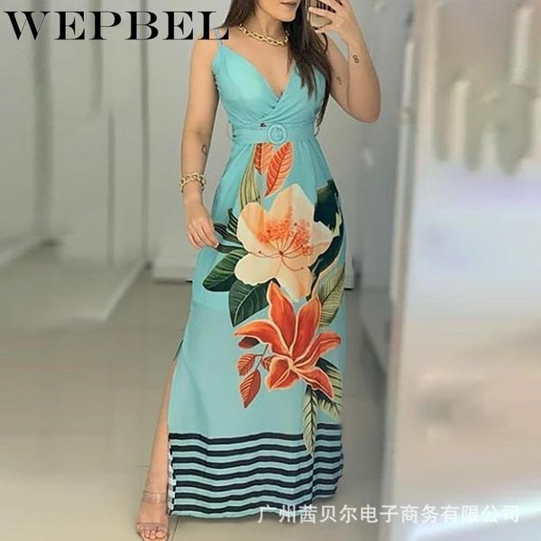 women summer boho maxi dress sleeveless deep v neck floral print high waist split long with belt casual dresses, Black;gray
women summer boho maxi dress sleeveless deep v neck floral print high waist split long with belt casual dresses, Black;gray