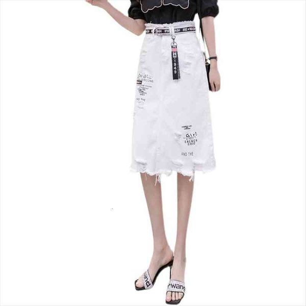summer fashion hairy waist women skirts letter white denim high ripped midi jeans, Black
summer fashion hairy waist women skirts letter white denim high ripped midi jeans, Black