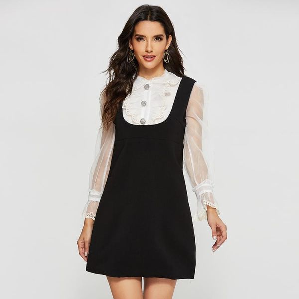 casual dresses 2021 spring women button lace long sleeve loose black dress autumn winter pleated mini celebrity party, Black;gray
casual dresses 2021 spring women button lace long sleeve loose black dress autumn winter pleated mini celebrity party, Black;gray