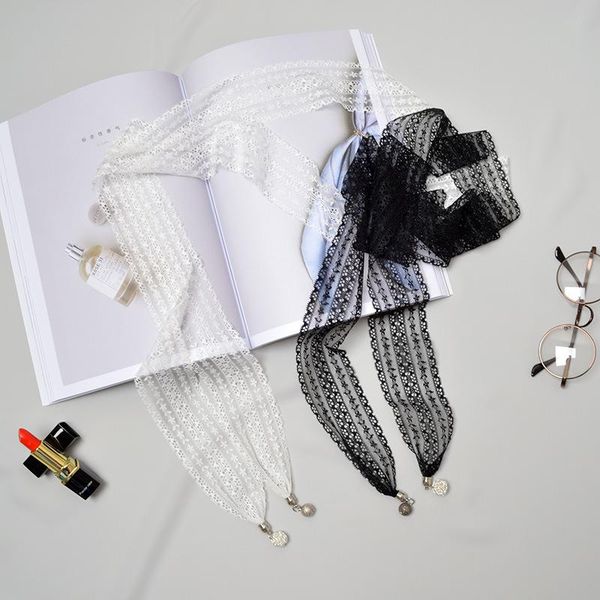 scarves fashion lace women neck tie ribbon scarf white black fabric waist belt neckerchief hair band bag handle wraps skinny, Blue;gray 
scarves fashion lace women neck tie ribbon scarf white black fabric waist belt neckerchief hair band bag handle wraps skinny, Blue;gray