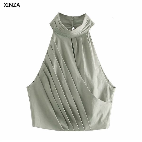 women's knits & tees women pleated cropped blouse summer vintage sleeveless halter fashion back button side zip woman cotton, White
women's knits & tees women pleated cropped blouse summer vintage sleeveless halter fashion back button side zip woman cotton, White