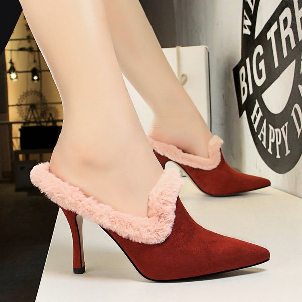 dress shoes pointed toe flock high heels shoes women spring autumn faux fur pumps slippers, Black
dress shoes pointed toe flock high heels shoes women spring autumn faux fur pumps slippers, Black