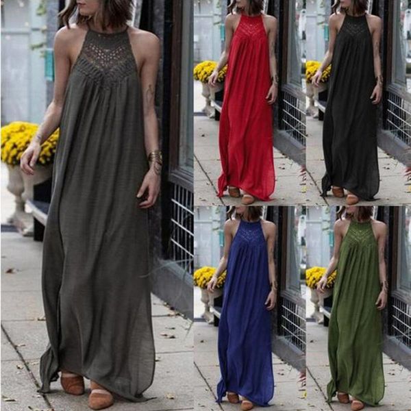casual dresses women's sleeveless lace hollow solid color hanging neck dress loose large elegant long vestido de mujer, Black;gray
casual dresses women's sleeveless lace hollow solid color hanging neck dress loose large elegant long vestido de mujer, Black;gray