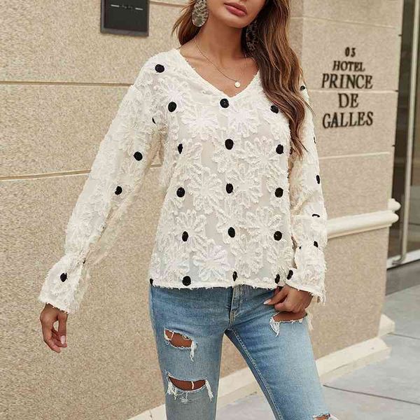 elegant lace women blouse v-neck flare sleeve polka dot spring autumn office lady blouses w274 210526, White
elegant lace women blouse v-neck flare sleeve polka dot spring autumn office lady blouses w274 210526, White