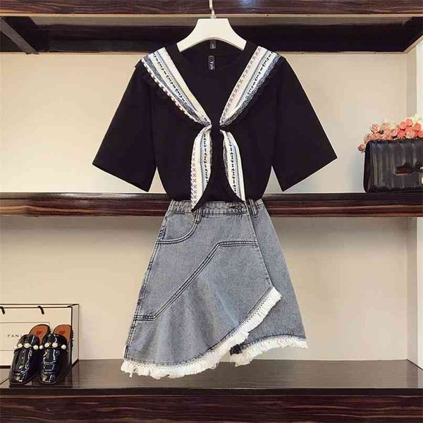 harajuku tshirt skirt two piece set women summer preppy style ryffles bowknot tees and tassel irregular mini denim suits 210602, White
harajuku tshirt skirt two piece set women summer preppy style ryffles bowknot tees and tassel irregular mini denim suits 210602, White