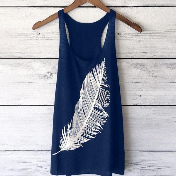 women's summer casual feather print round neck sleeveless long vest fashion ladies tank top, White
women's summer casual feather print round neck sleeveless long vest fashion ladies tank top, White