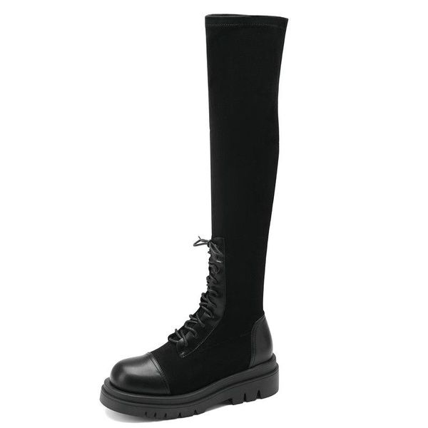 boots over the knee for women genuine leather cross tied shoes woman heels 2021 fall winter night club high, Black 
boots over the knee for women genuine leather cross tied shoes woman heels 2021 fall winter night club high, Black