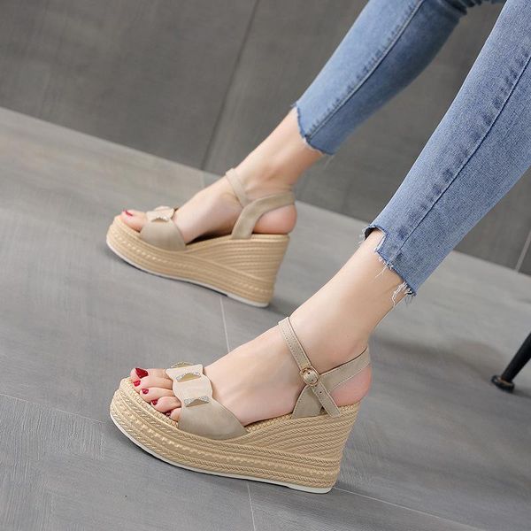 sandals 2021 summer rhinestone sweet fairy thick bottom with slope heel 10cm, Black 
sandals 2021 summer rhinestone sweet fairy thick bottom with slope heel 10cm, Black