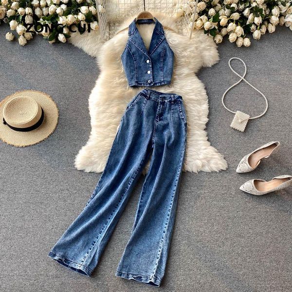 women's two piece pants vintage women summer korean retro denim set sleeveless backless strap short +high waist long suits, White
women's two piece pants vintage women summer korean retro denim set sleeveless backless strap short +high waist long suits, White