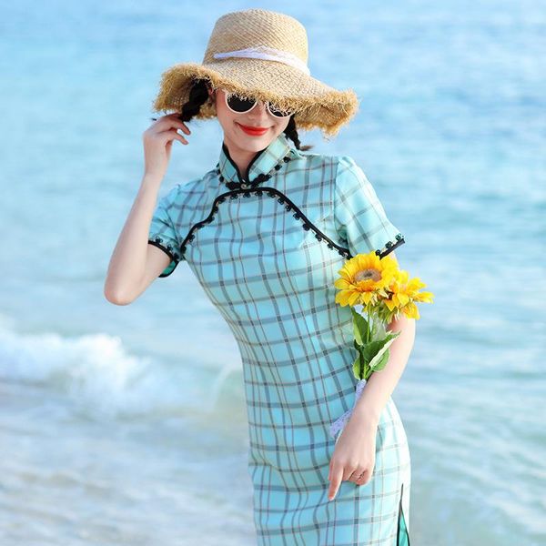 chinese style classic blue plaid short sleeve qipao daily dress oriental vintage improved cheongsam modern ethnic clothing, Red
chinese style classic blue plaid short sleeve qipao daily dress oriental vintage improved cheongsam modern ethnic clothing, Red