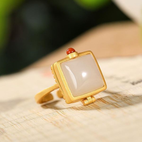 designer original silver inlaid natural hetian jade geometric square south red embellishment simple opening adjustable ring cluster rings, Golden;silver
designer original silver inlaid natural hetian jade geometric square south red embellishment simple opening adjustable ring cluster rings, Golden;silver