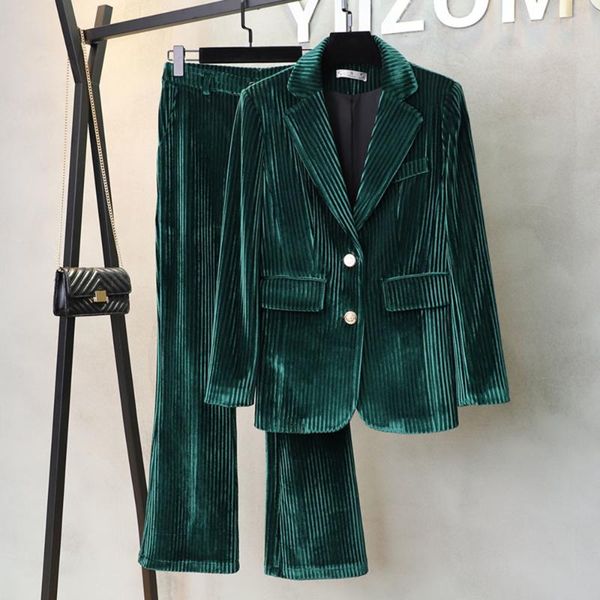 women's two piece pants women stripe velvet pant suit green wine black blue blazer coat jacket and wide leg trouser set, White
women's two piece pants women stripe velvet pant suit green wine black blue blazer coat jacket and wide leg trouser set, White