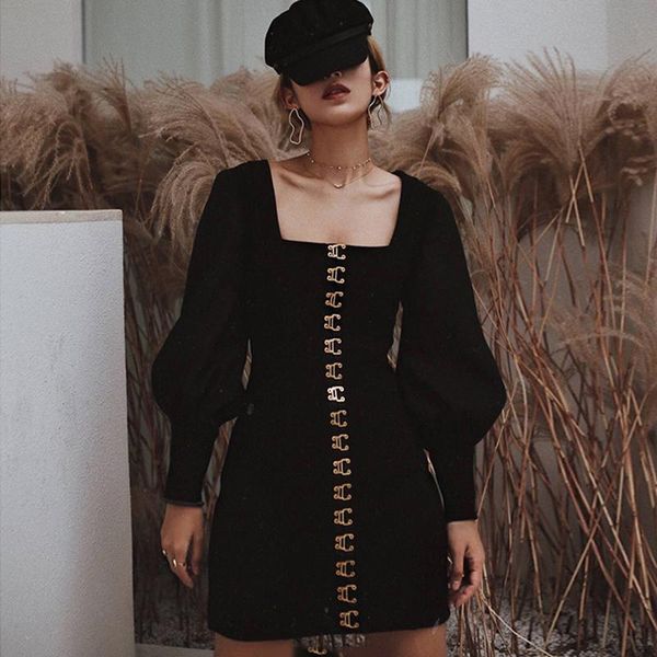 casual dresses vintage lantern sleeve women pencil dress runway winter black velvet single breasted button square collar short, Black;gray
casual dresses vintage lantern sleeve women pencil dress runway winter black velvet single breasted button square collar short, Black;gray