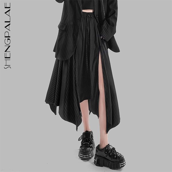 dark double split skirt women's spring high waist elastic waistband striped irregular suit female 5b23 210427, Black
dark double split skirt women's spring high waist elastic waistband striped irregular suit female 5b23 210427, Black
