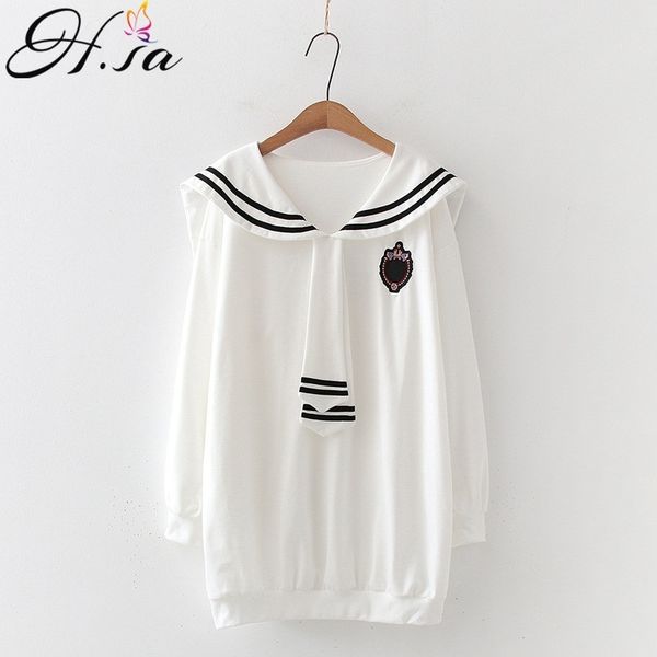 h.sa women sweater navy collar pullover sweaters long sleeve casual hoody korean knit jumpers 210417, White;black
h.sa women sweater navy collar pullover sweaters long sleeve casual hoody korean knit jumpers 210417, White;black