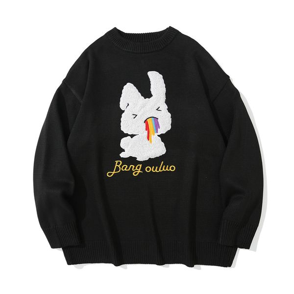 men's sweaters cartoon rabbit embroider knitted mens fashion round neck casual loose pullover harajuku cute sweater couple wear cal8, White;black
men's sweaters cartoon rabbit embroider knitted mens fashion round neck casual loose pullover harajuku cute sweater couple wear cal8, White;black