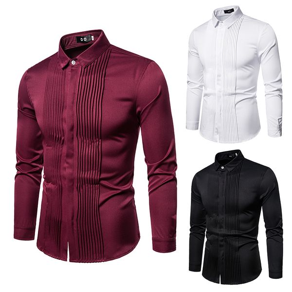 men's tuxedo shirts classic pleated solid casual slim long sleeve blouse gentleman groomsman party wedding black red white, White;black
men's tuxedo shirts classic pleated solid casual slim long sleeve blouse gentleman groomsman party wedding black red white, White;black
