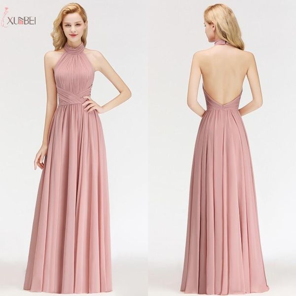 party dresses 2021 pink chiffon long bridesmaid halter sleeveless wedding guest dress, White;black
party dresses 2021 pink chiffon long bridesmaid halter sleeveless wedding guest dress, White;black