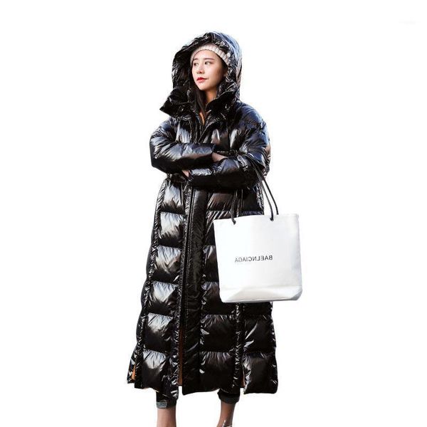 women's trench coats glossy winter down jacket women long hooded parkas 2021 fashion thicken warm padded female plus size loose puffer, Tan;black 
women's trench coats glossy winter down jacket women long hooded parkas 2021 fashion thicken warm padded female plus size loose puffer, Tan;black