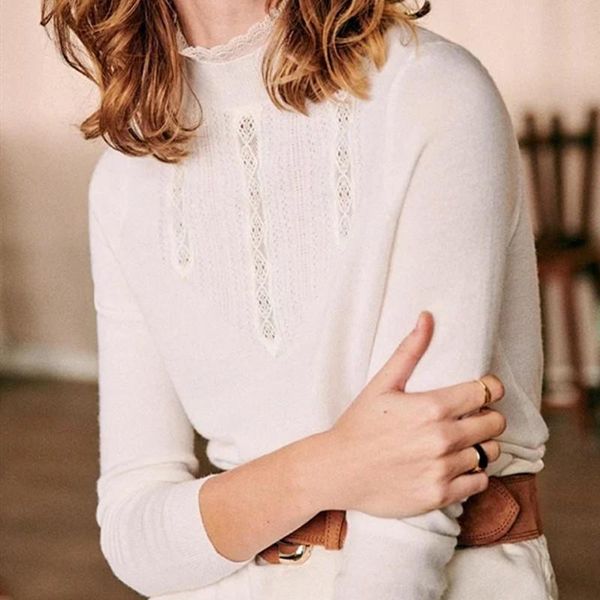 lace stitching solid women knit sweater long sleeve turtleneck casual wild elegant temperament lady women's sweaters, White;black
lace stitching solid women knit sweater long sleeve turtleneck casual wild elegant temperament lady women's sweaters, White;black