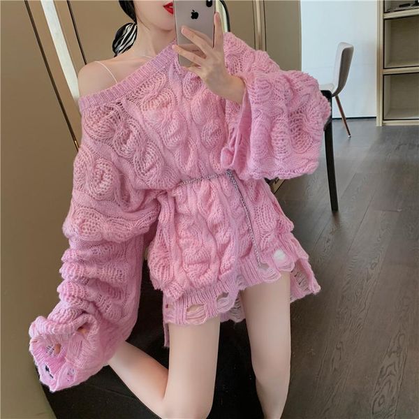 

women's sweaters medium and long sweater sweater, lazy female style, spring korean autumn released hollow out in large sizes ypfk, White;black