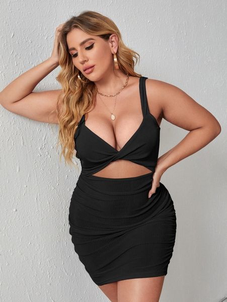 plus twist bust peekaboo cami bodycon dress j9xu#, Black
