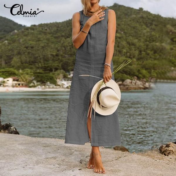 celmia 5xl vintage sundress women long maxi dress 2021 summer sleeveless solid robe casual loose split shirt vestidos plus size dresses, Black;gray
celmia 5xl vintage sundress women long maxi dress 2021 summer sleeveless solid robe casual loose split shirt vestidos plus size dresses, Black;gray
