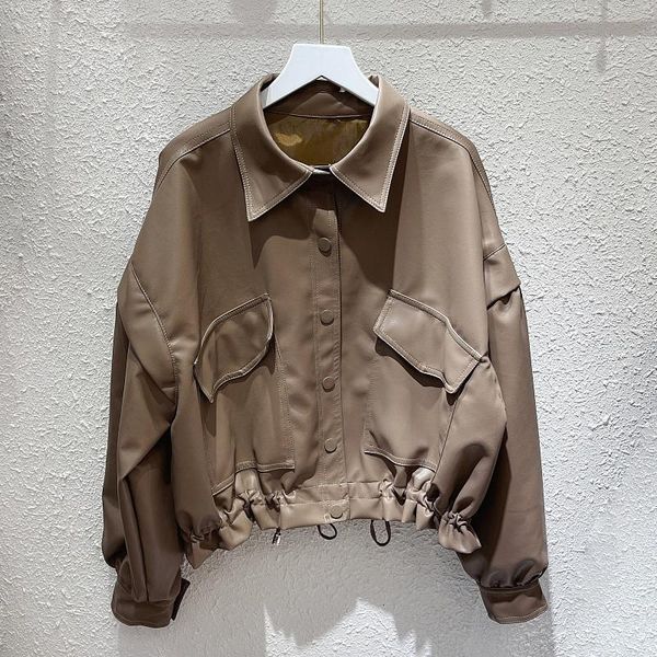 women's leather & faux 2021 autumn korean women pu jacket khaki black loose casual drawstring big pocket lantern sleeve female short co
women's leather & faux 2021 autumn korean women pu jacket khaki black loose casual drawstring big pocket lantern sleeve female short co